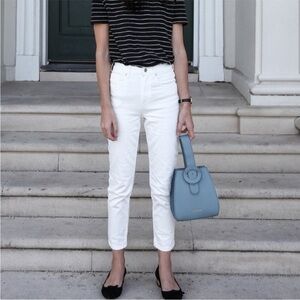 Everlane White Mid Rise Cotton Blend Ankle Crop Rigid Sustainable Denim Jeans